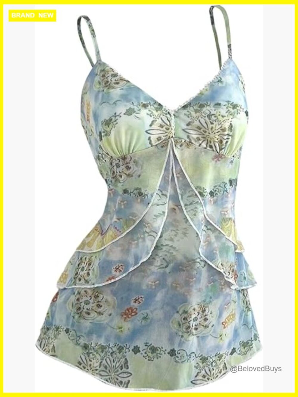Y2k Mesh Tank Top Babydoll Floral Camisole Ruffle Going Out Tops Whimsical